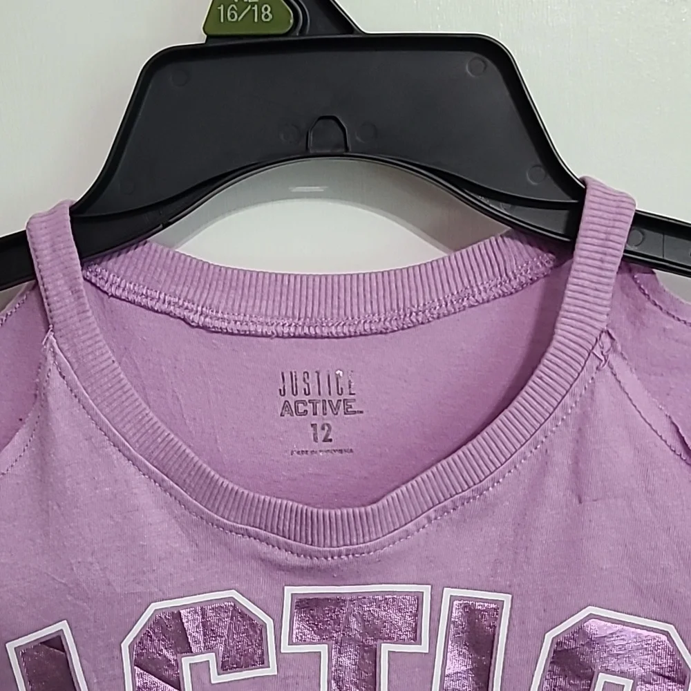 JUSTICE Lavender Purple Crop Tee Shirt Cold Shoulder Short Sleeve‎ - Size 12